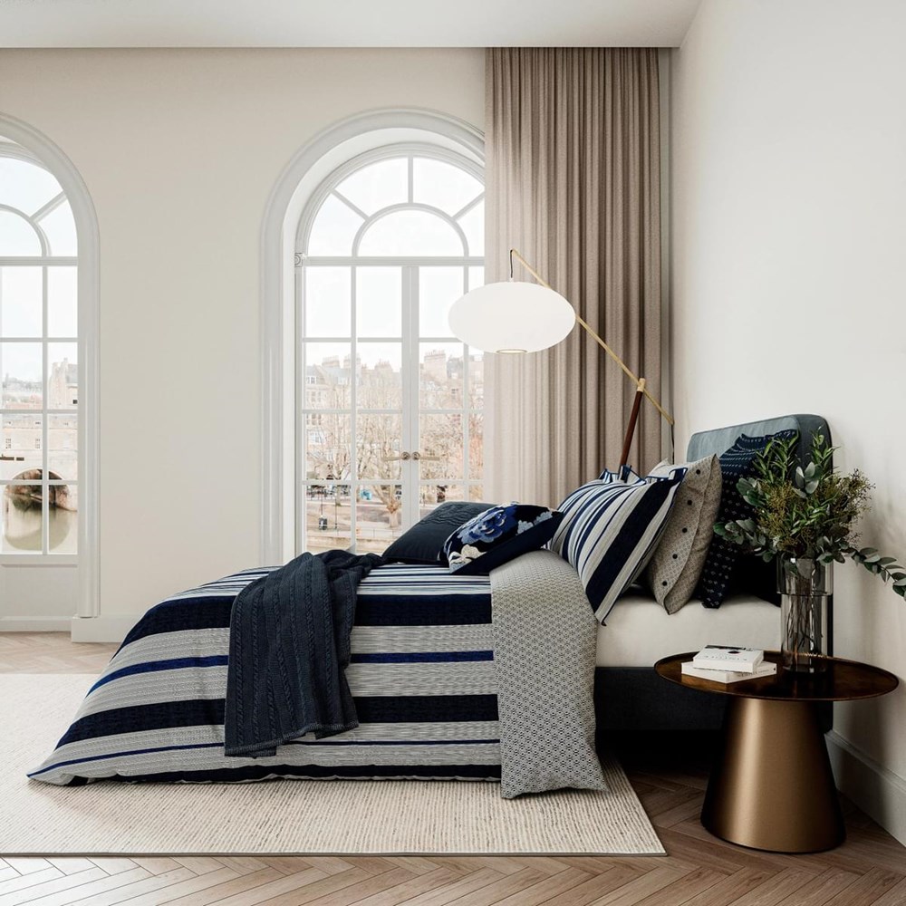 Imara Print Bedding by Bedeck of Belfast in Navy Blue